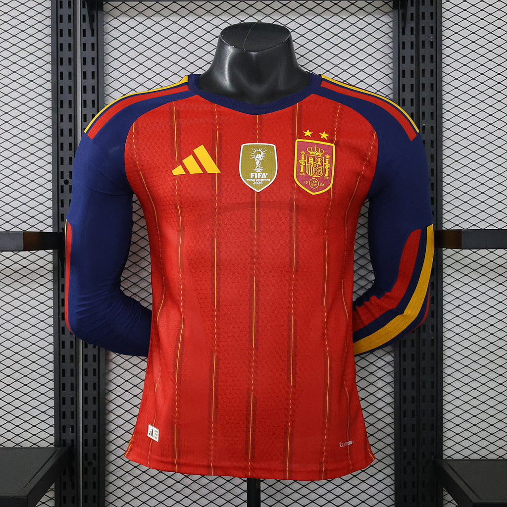 Spain World Cup 2026 Two Star Home Long Sleeve Jersey Player Version