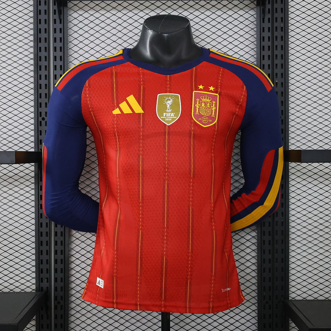 Spain World Cup 2026 Two Star Home Long Sleeve Jersey Player Version