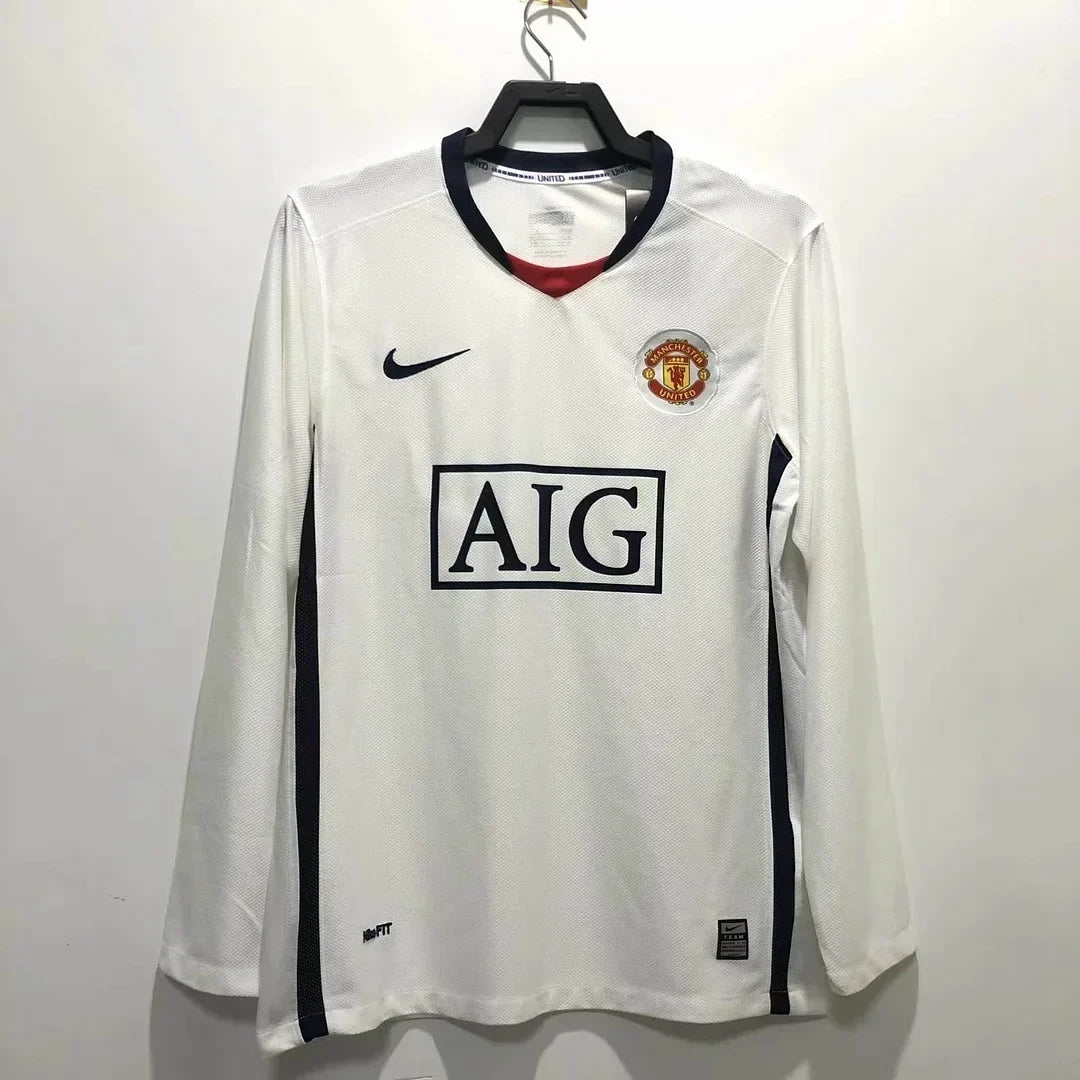Manchester United 2008/09 Retro White Away Long Sleeve Jersey