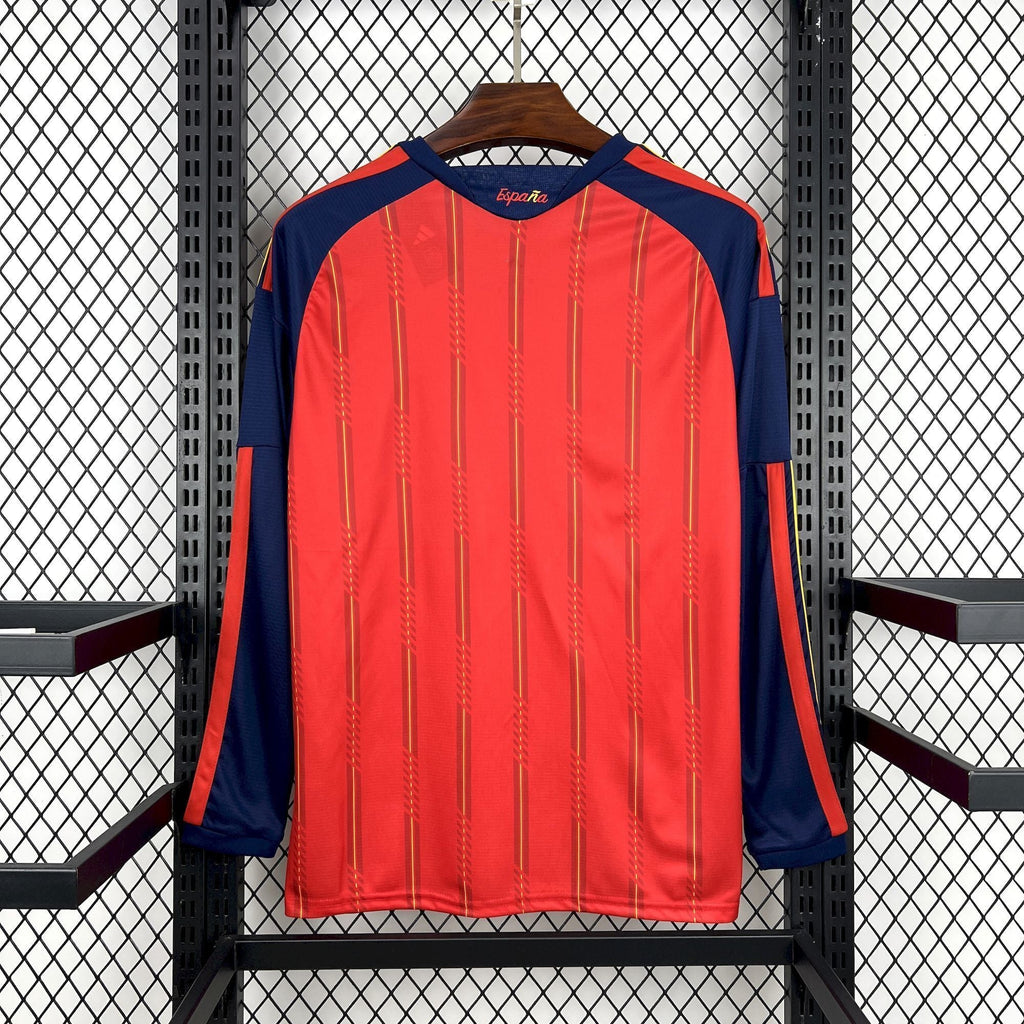 Spain World Cup 2026 Two Star Home Long Sleeve Jersey Fan Version